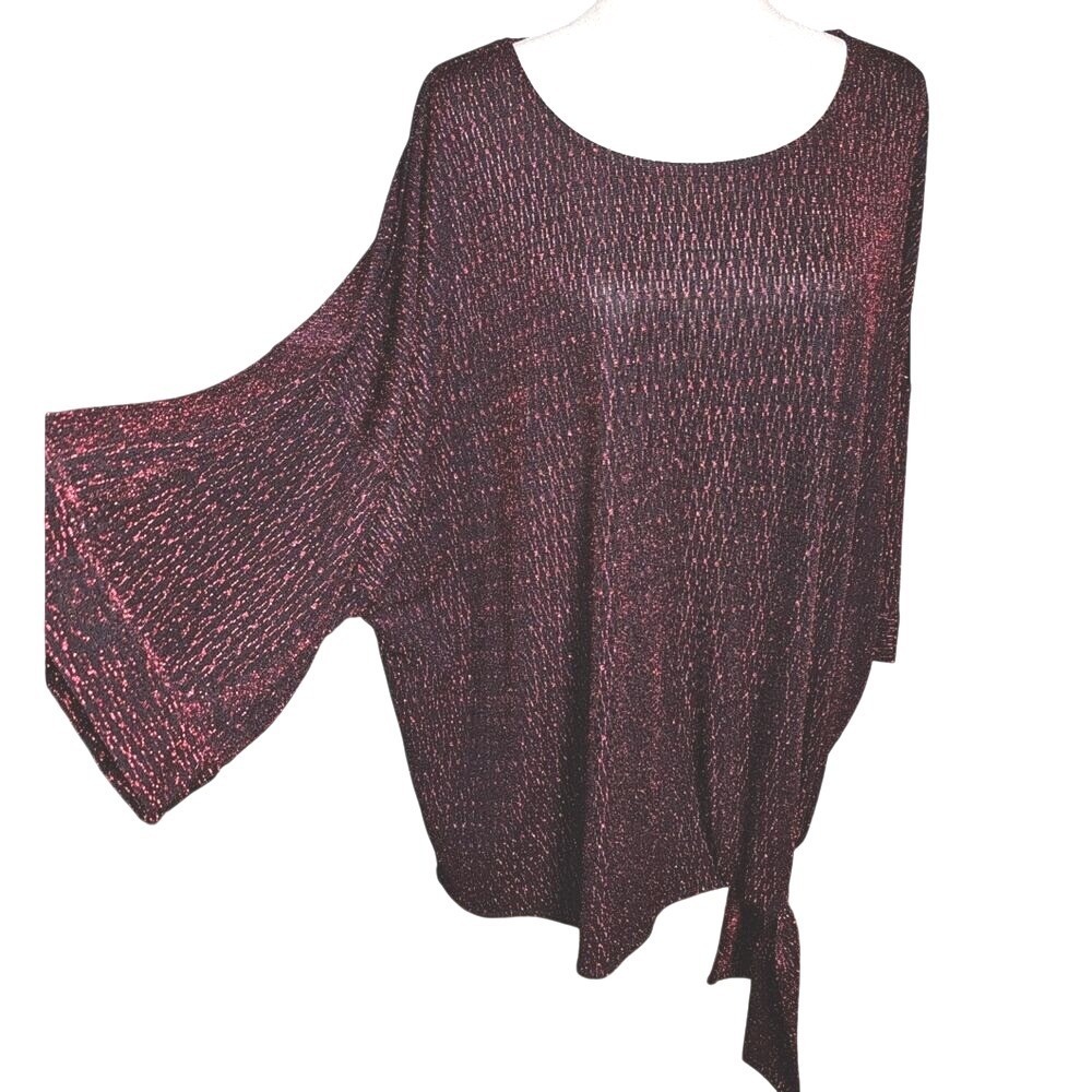 Cocomo Red and Black Metalic Front Tie Scoop neck Plus Size Blouse Top Size 3x